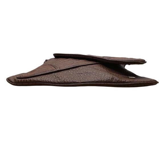 Brown Faux Crocodile Leather Unique Fold-Over Crossbody Bag - Picture 5 of 9